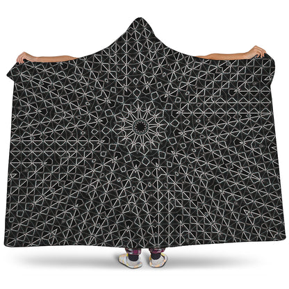 Black And White Kaleidoscope Print Hooded Blanket