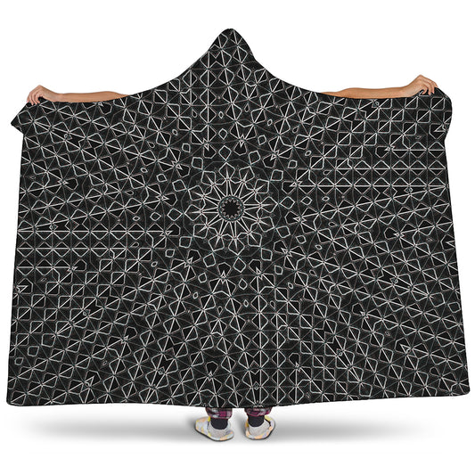 Black And White Kaleidoscope Print Hooded Blanket