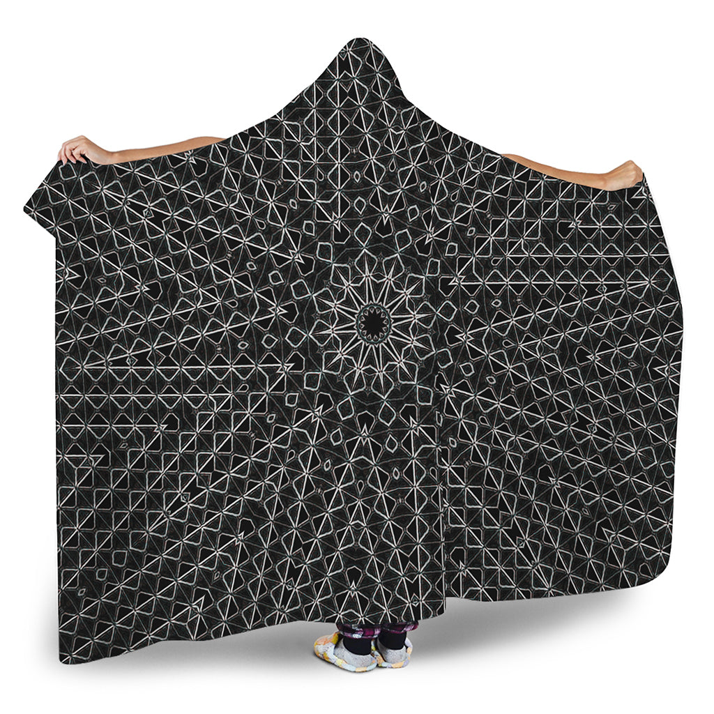 Black And White Kaleidoscope Print Hooded Blanket