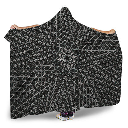 Black And White Kaleidoscope Print Hooded Blanket