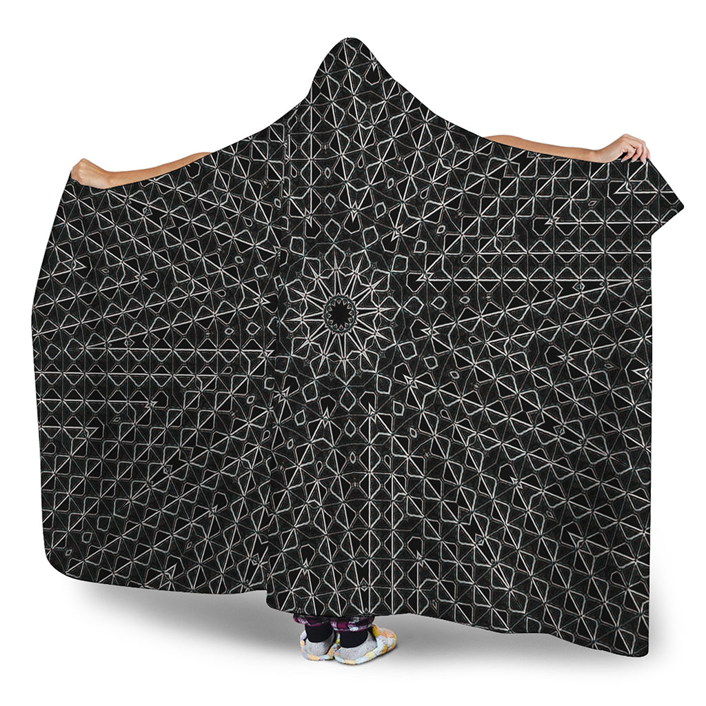 Black And White Kaleidoscope Print Hooded Blanket