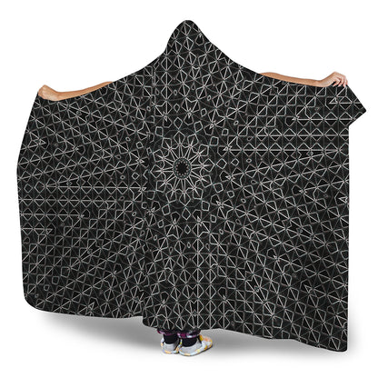 Black And White Kaleidoscope Print Hooded Blanket
