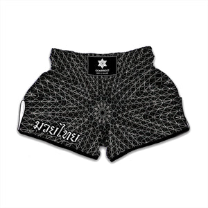 Black And White Kaleidoscope Print Muay Thai Boxing Shorts