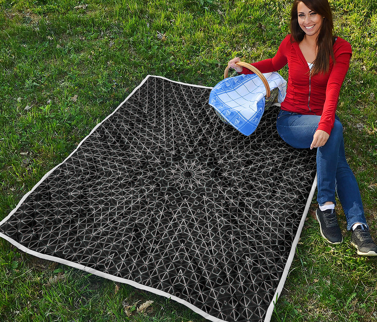 Black And White Kaleidoscope Print Quilt