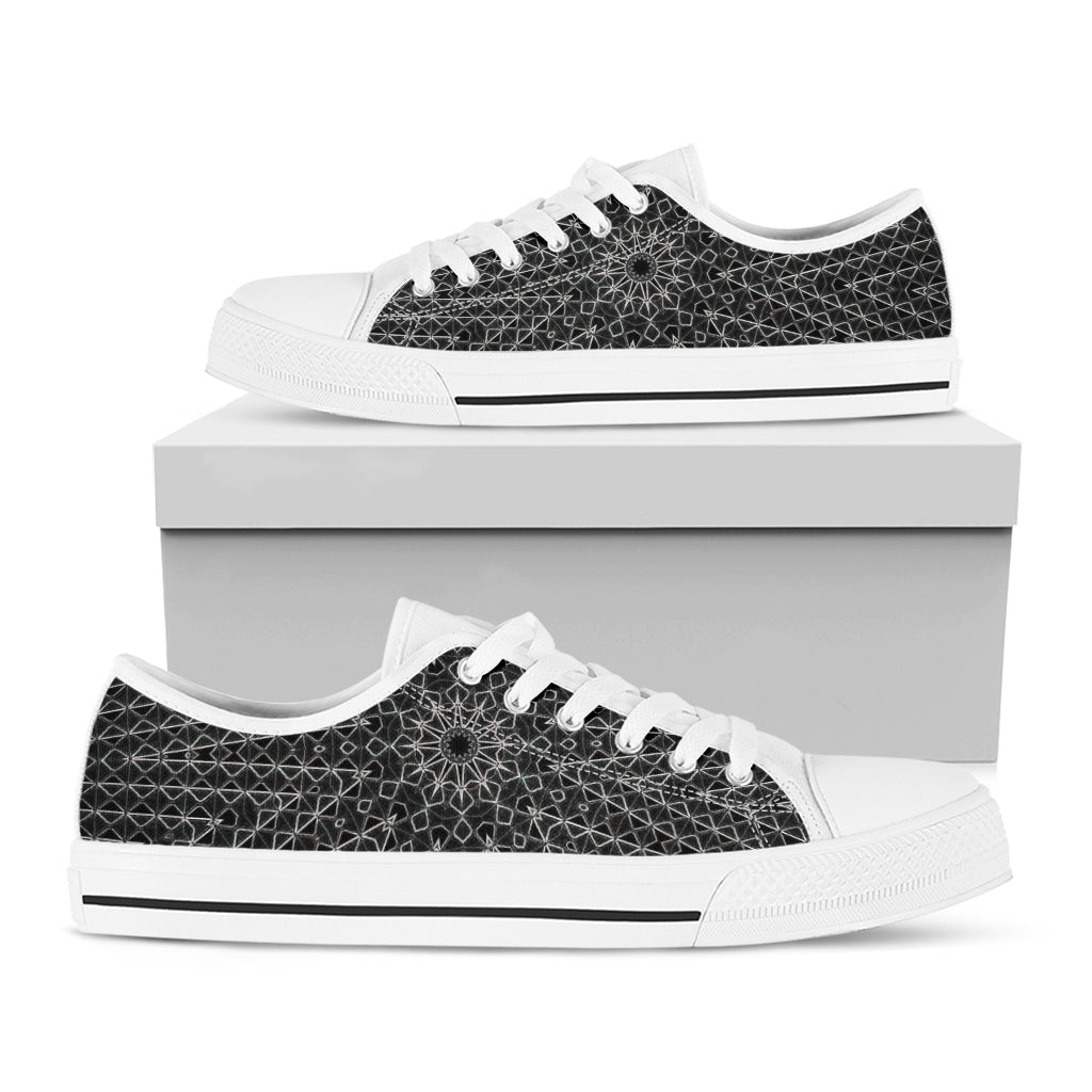 Black And White Kaleidoscope Print White Low Top Shoes