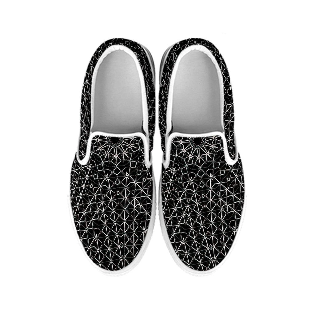 Black And White Kaleidoscope Print White Slip On Shoes