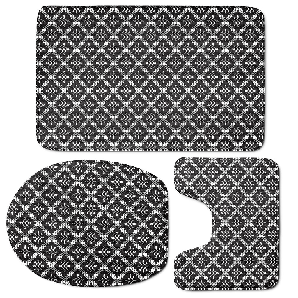 Black And White Knitted Pattern Print 3 Piece Bath Mat Set