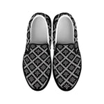 Black And White Knitted Pattern Print Black Slip On Shoes