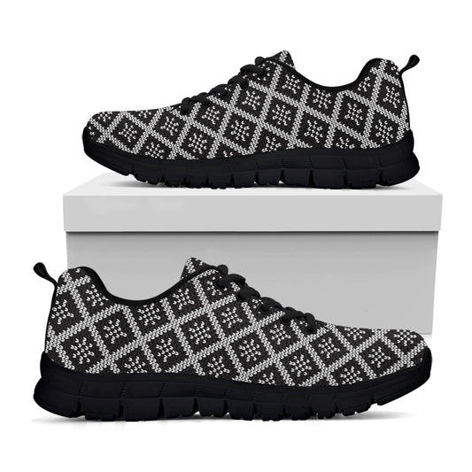 Black And White Knitted Pattern Print Black Sneakers