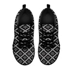 Black And White Knitted Pattern Print Black Sneakers