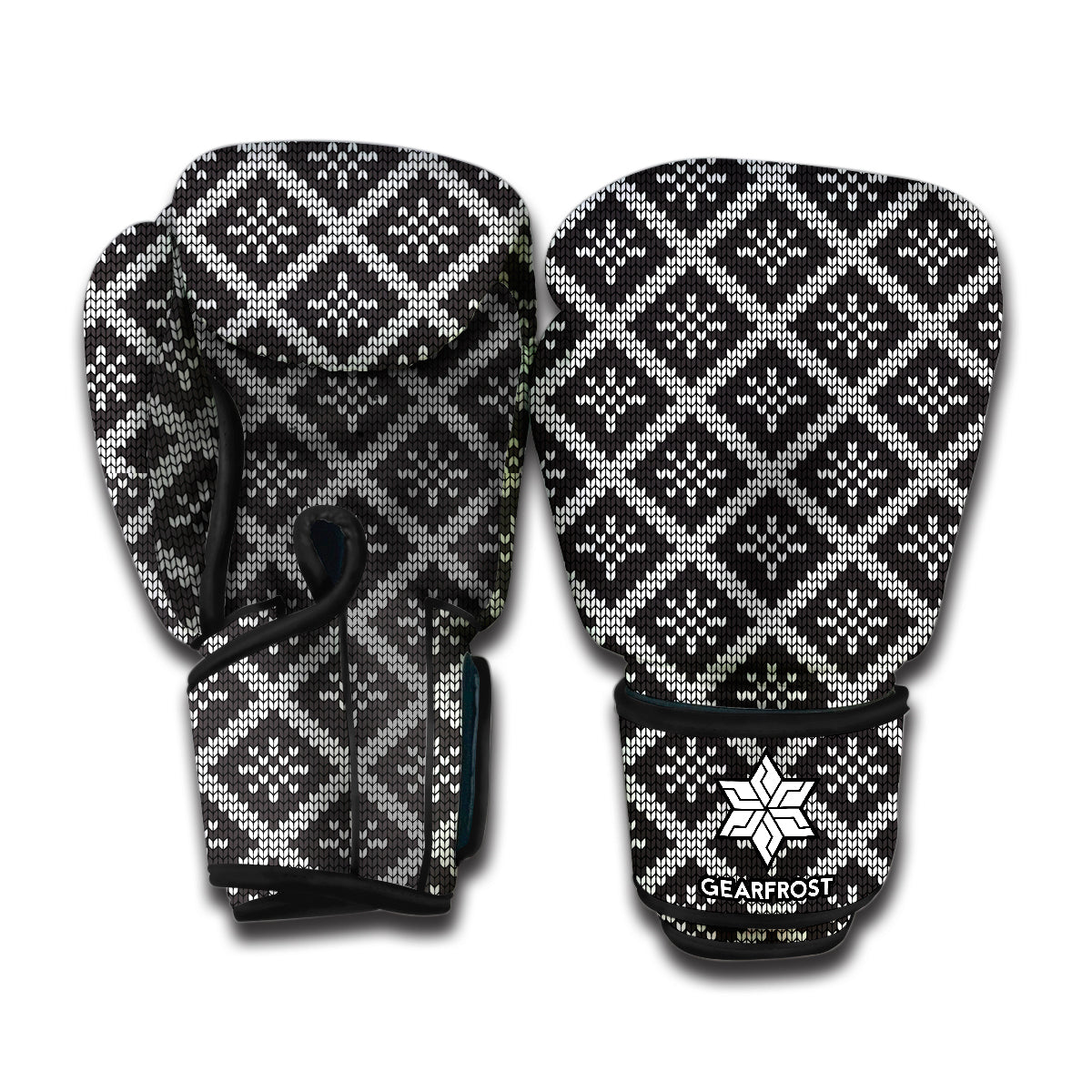 Black And White Knitted Pattern Print Boxing Gloves