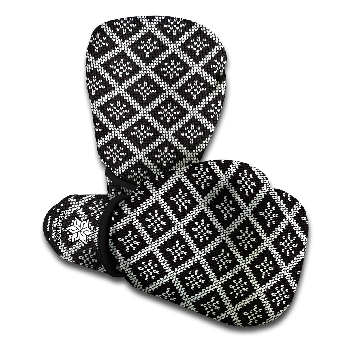 Black And White Knitted Pattern Print Boxing Gloves
