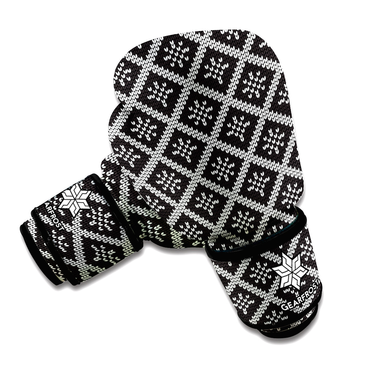 Black And White Knitted Pattern Print Boxing Gloves