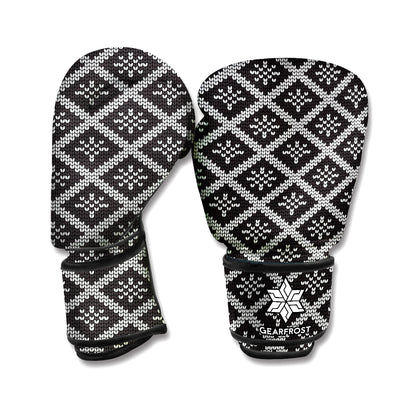 Black And White Knitted Pattern Print Boxing Gloves