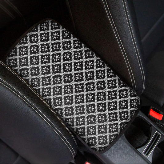 Black And White Knitted Pattern Print Car Center Console Cover