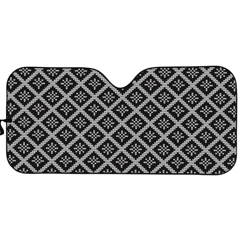 Black And White Knitted Pattern Print Car Sun Shade