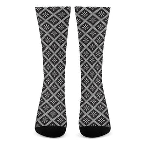 Black And White Knitted Pattern Print Crew Socks