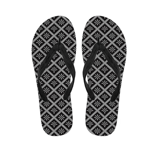 Black And White Knitted Pattern Print Flip Flops