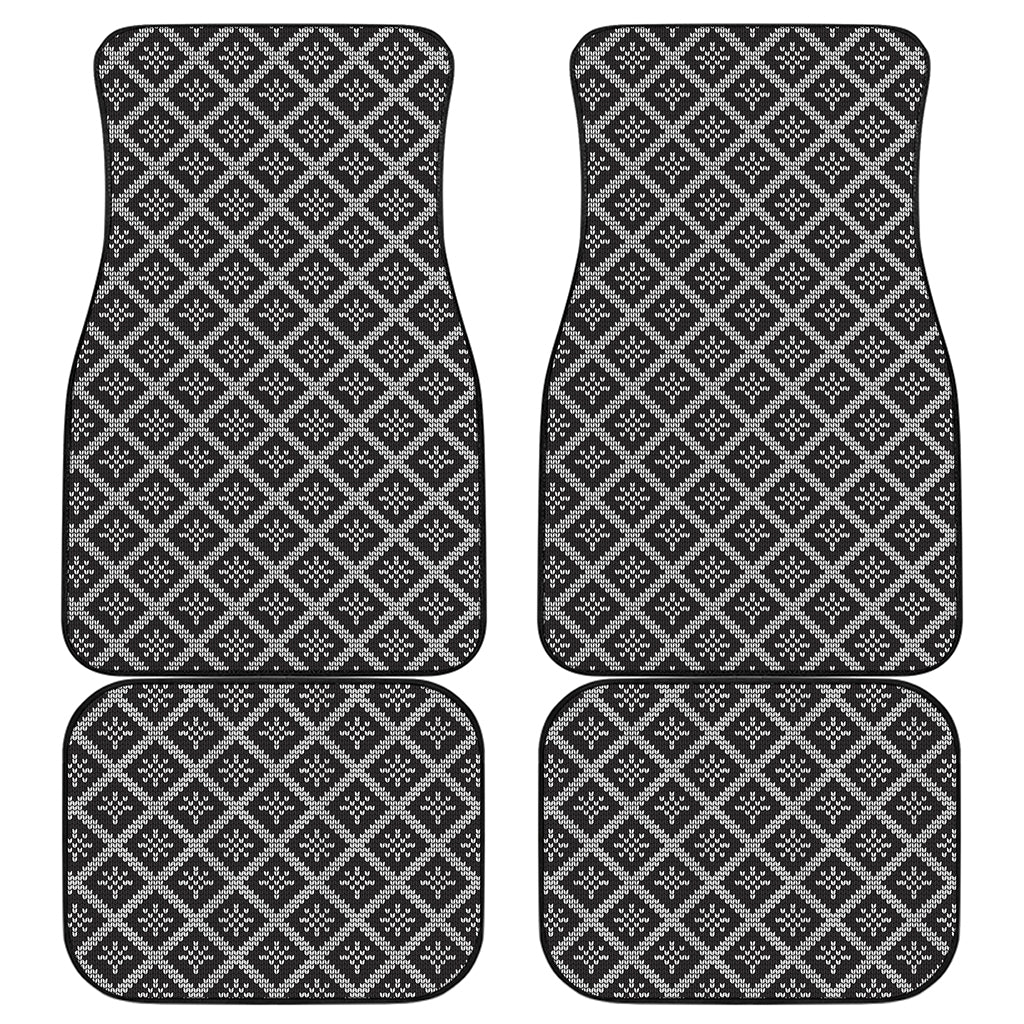 Black And White Knitted Pattern Print Front and Back Car Floor Mats