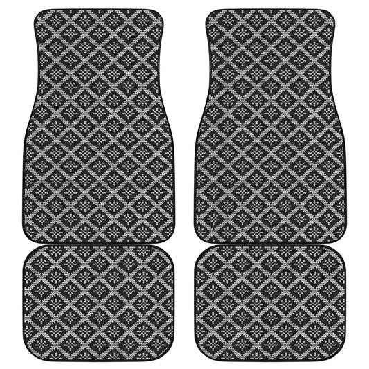 Black And White Knitted Pattern Print Front and Back Car Floor Mats