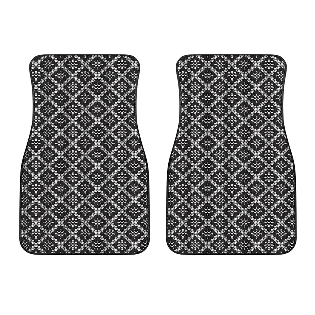 Black And White Knitted Pattern Print Front Car Floor Mats