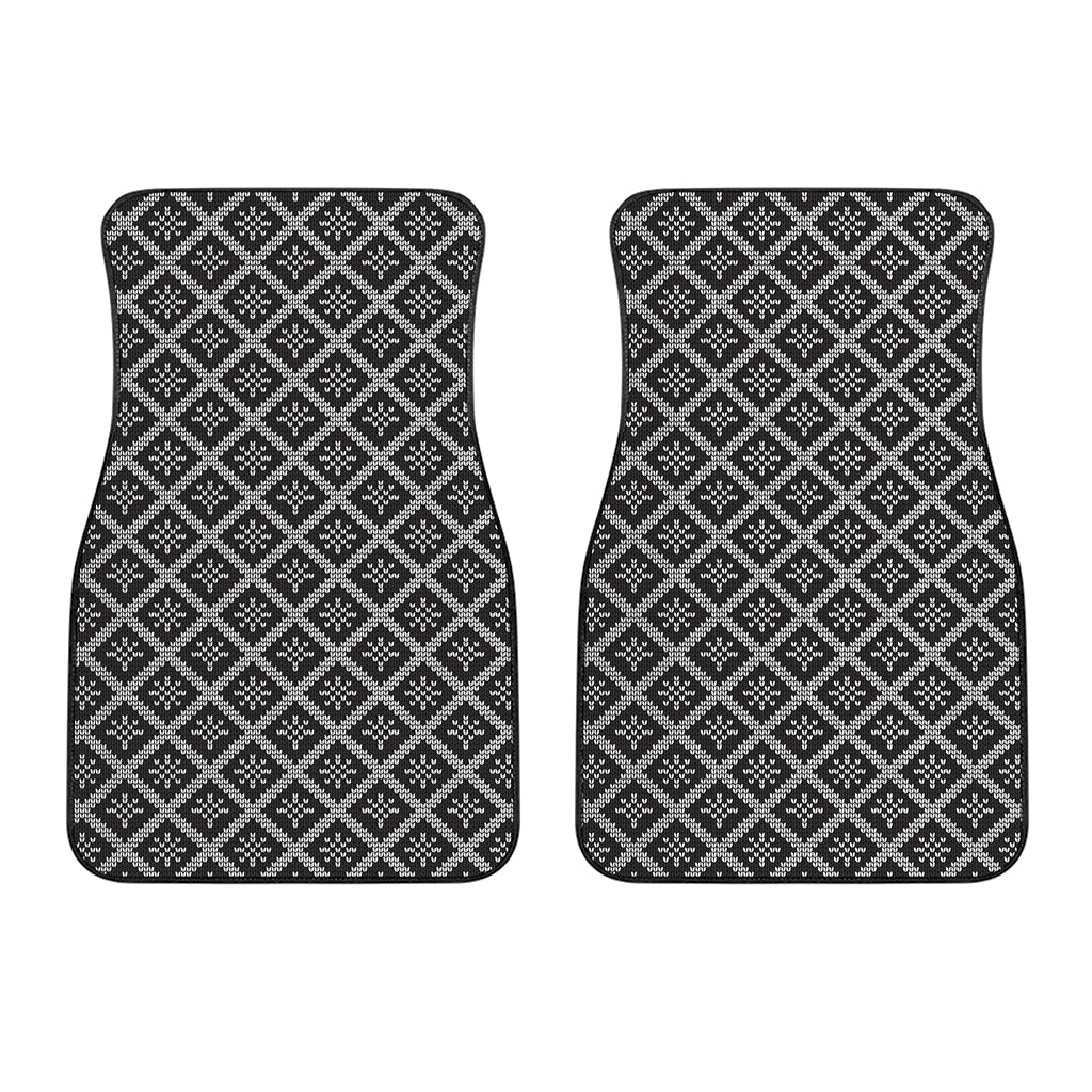Black And White Knitted Pattern Print Front Car Floor Mats
