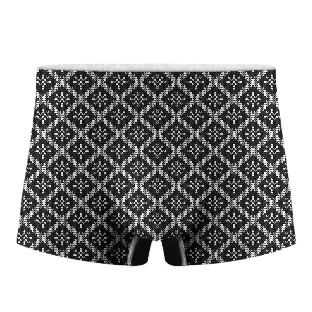 Black And White Knitted Pattern Print Men's Boxer Briefs