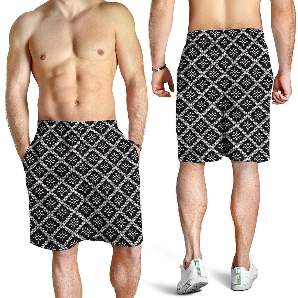 Black And White Knitted Pattern Print Men's Shorts