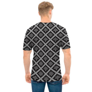 Black And White Knitted Pattern Print Men's T-Shirt