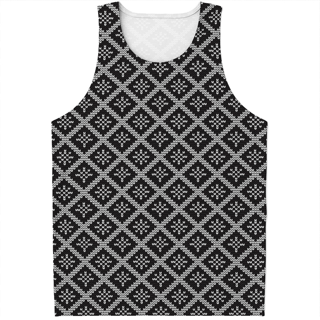 Black And White Knitted Pattern Print Men's Tank Top
