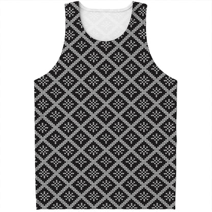 Black And White Knitted Pattern Print Men's Tank Top