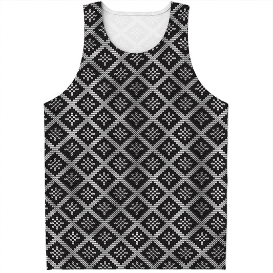 Black And White Knitted Pattern Print Men's Tank Top