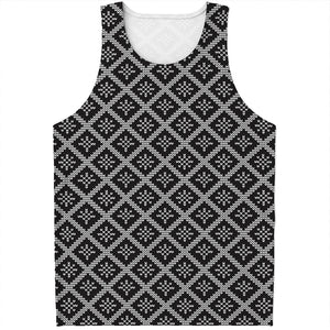 Black And White Knitted Pattern Print Men's Tank Top
