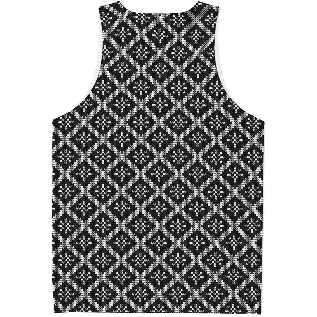 Black And White Knitted Pattern Print Men's Tank Top