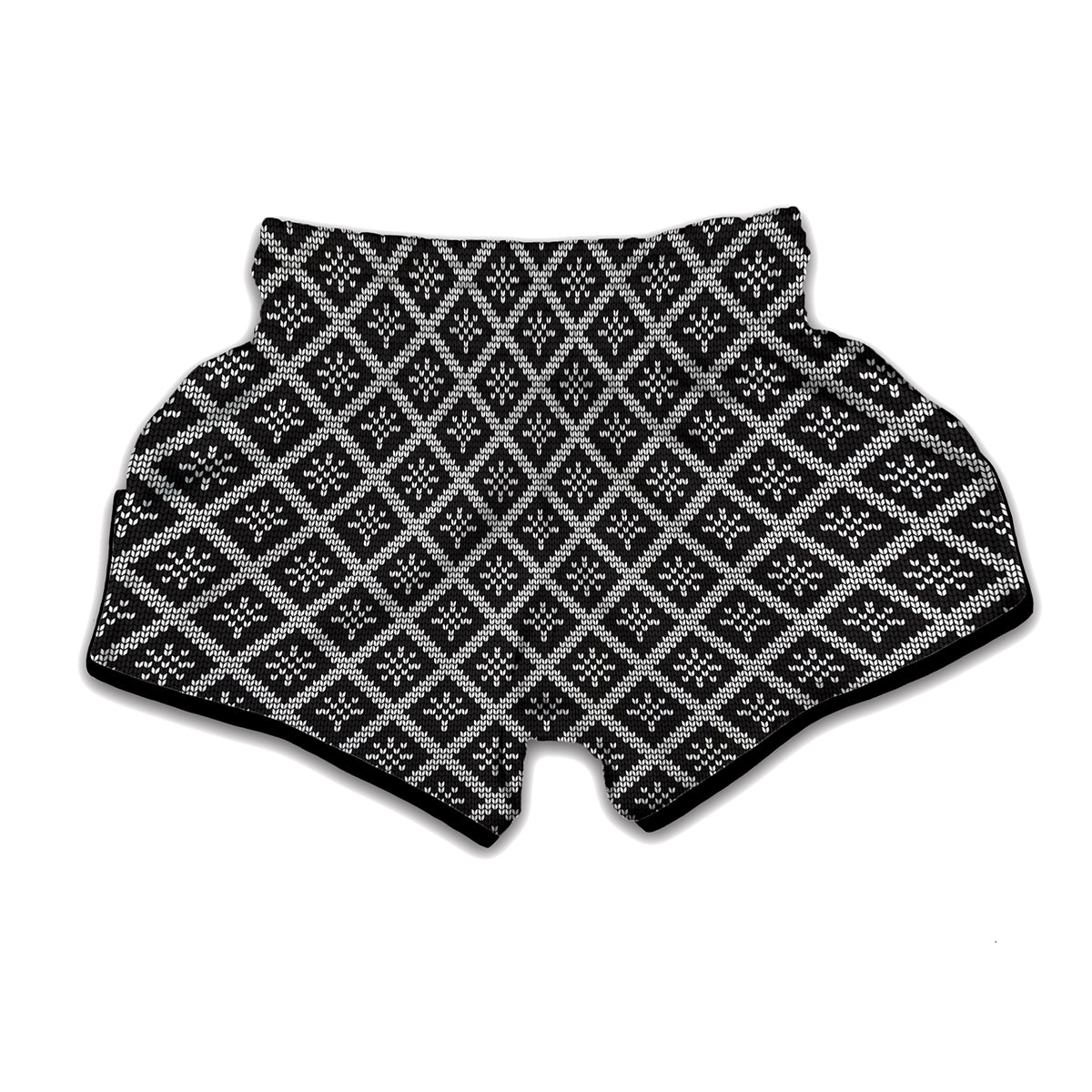 Black And White Knitted Pattern Print Muay Thai Boxing Shorts