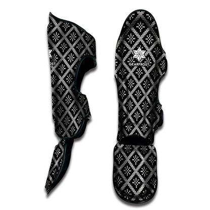Black And White Knitted Pattern Print Muay Thai Shin Guard