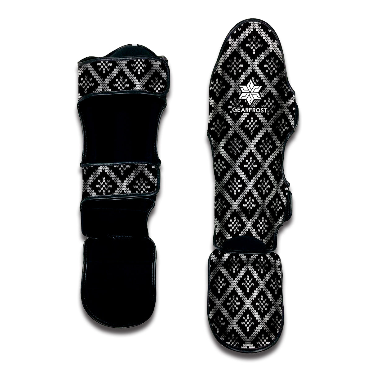 Black And White Knitted Pattern Print Muay Thai Shin Guard