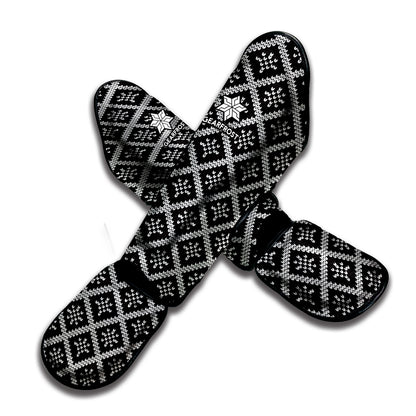 Black And White Knitted Pattern Print Muay Thai Shin Guard