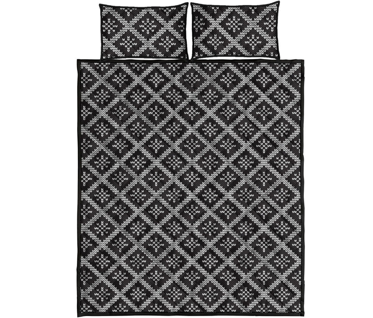 Black And White Knitted Pattern Print Quilt Bed Set