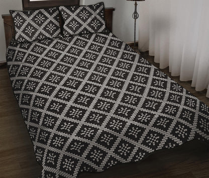 Black And White Knitted Pattern Print Quilt Bed Set