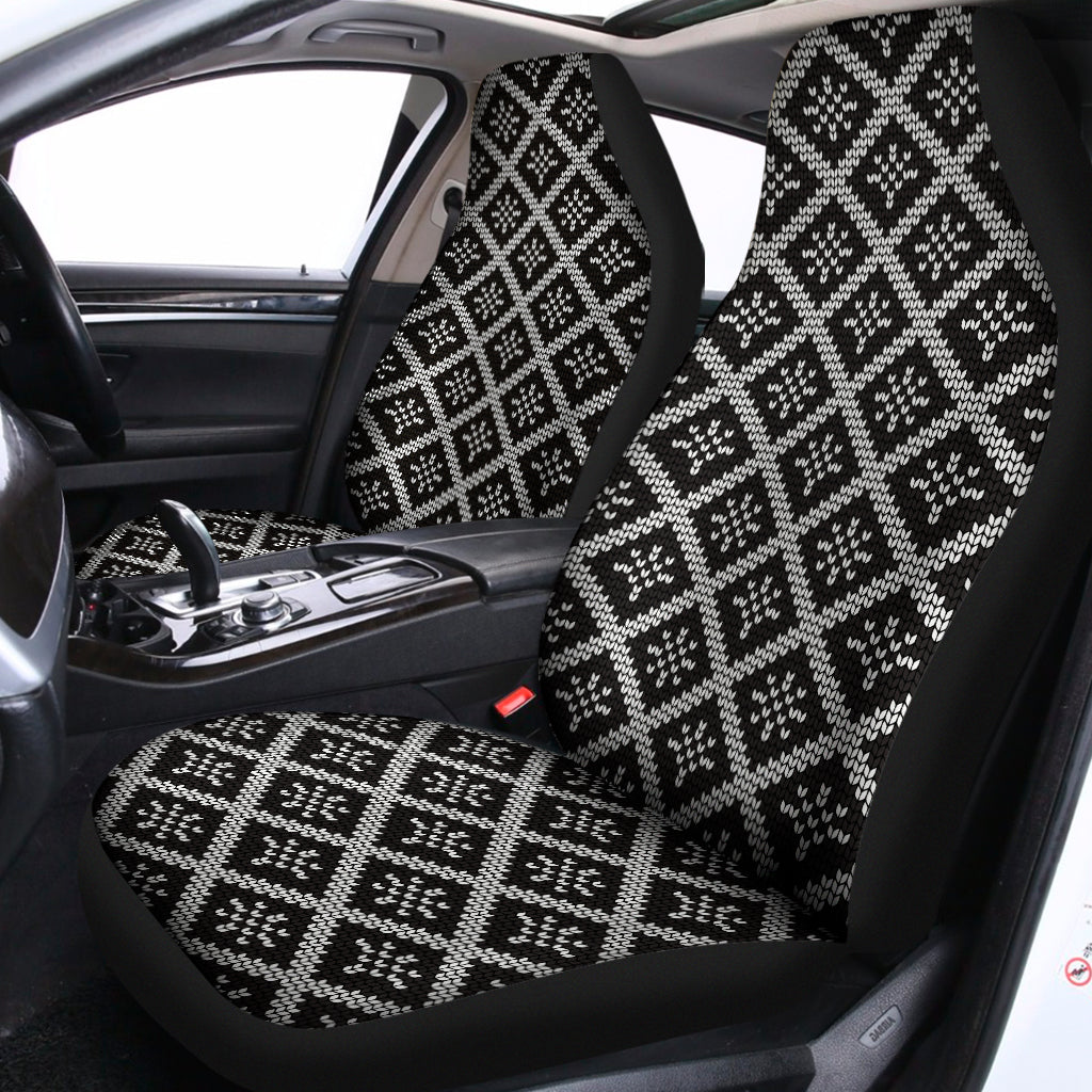 Black And White Knitted Pattern Print Universal Fit Car Seat Covers