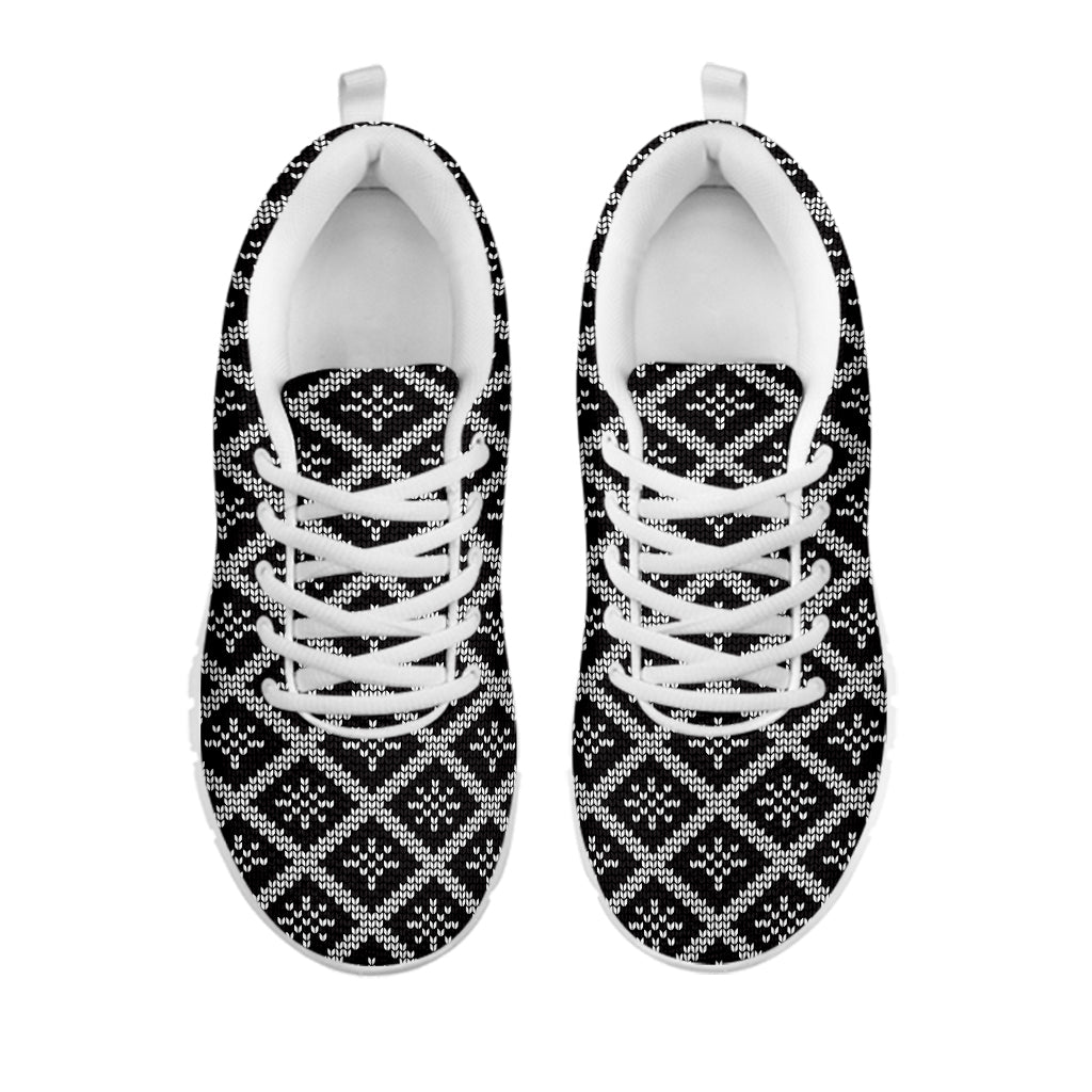 Black And White Knitted Pattern Print White Sneakers