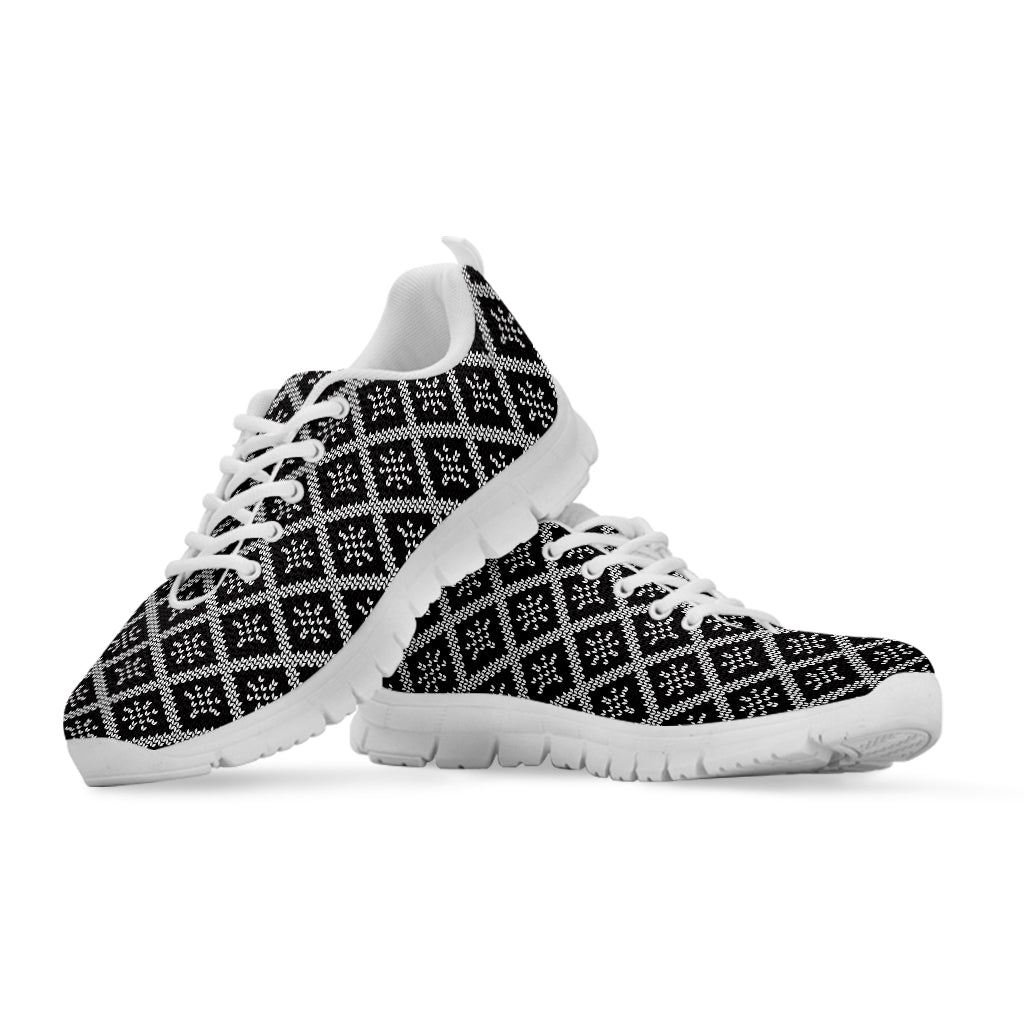 Black And White Knitted Pattern Print White Sneakers