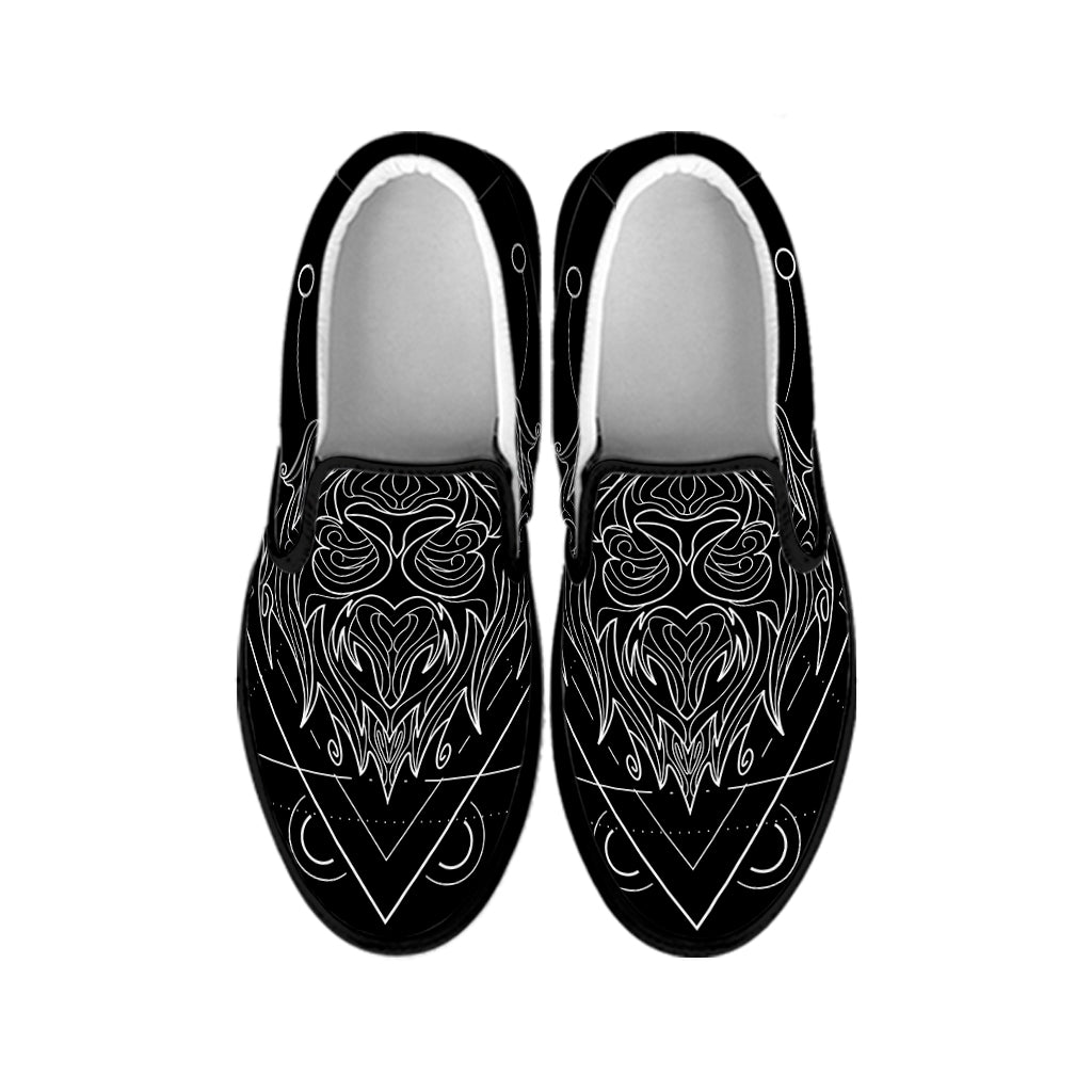 Black And White Leo Sign Print Black Slip On Shoes