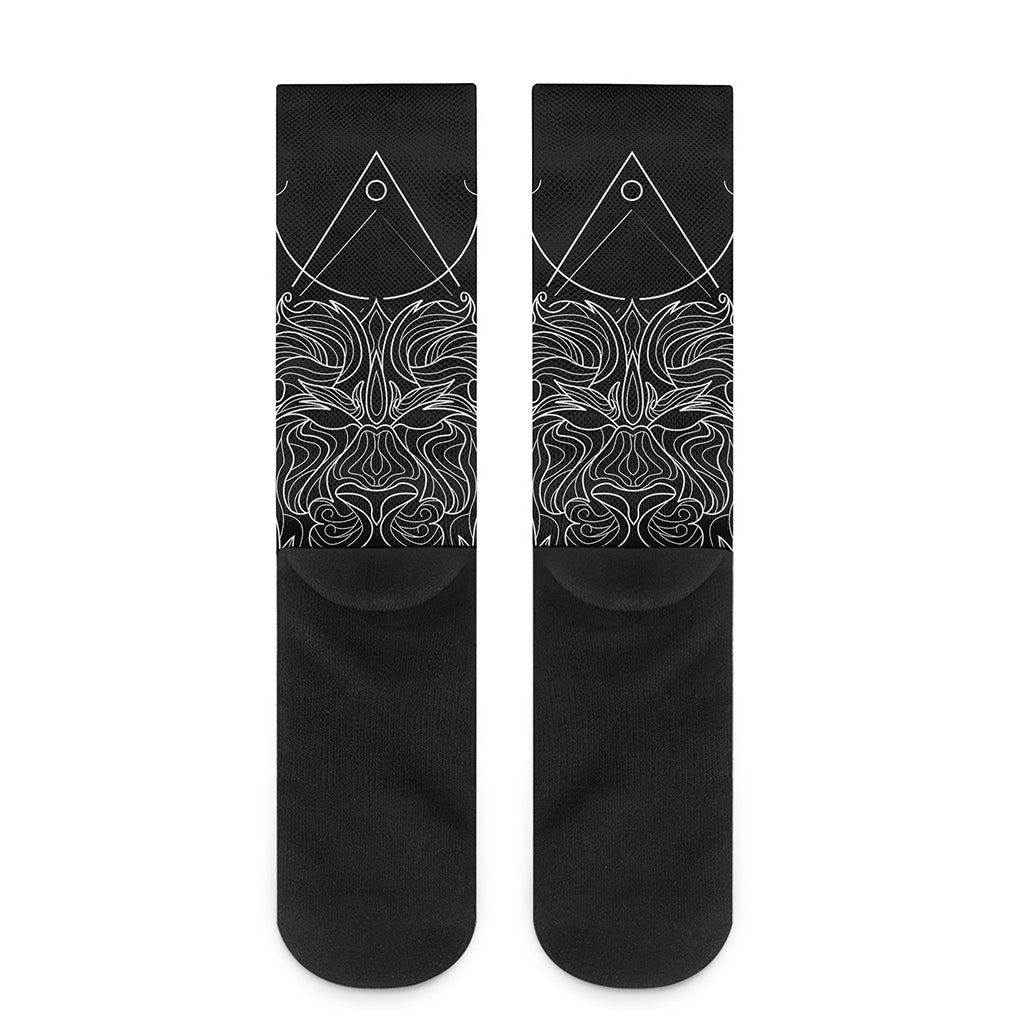 Black And White Leo Sign Print Crew Socks