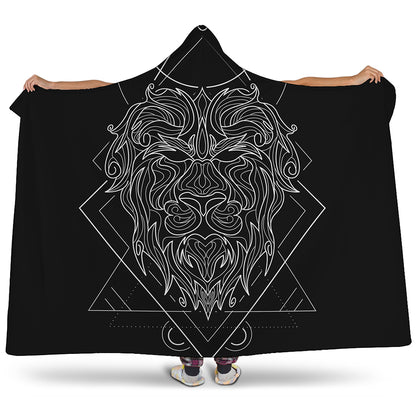 Black And White Leo Sign Print Hooded Blanket