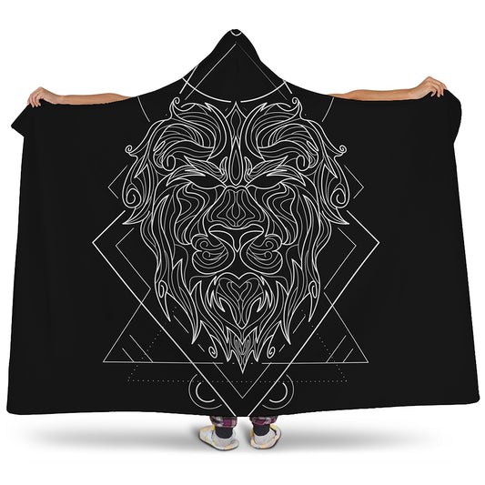 Black And White Leo Sign Print Hooded Blanket