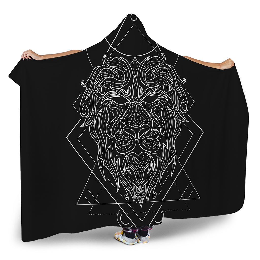 Black And White Leo Sign Print Hooded Blanket