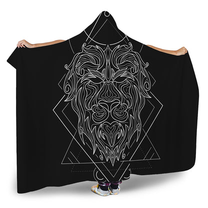 Black And White Leo Sign Print Hooded Blanket