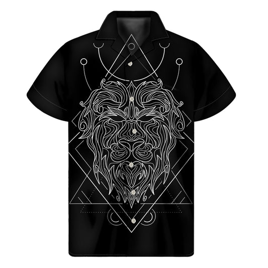 Black And White Leo Sign Print Men's Short Sleeve Shirt